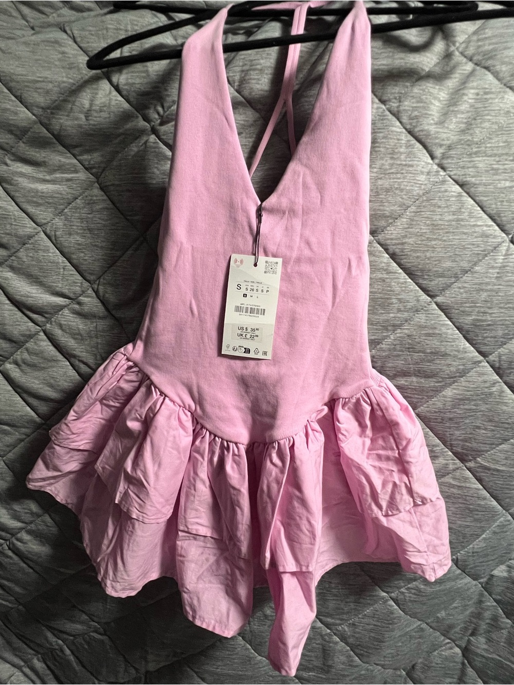 Zara Pink Ruffle Halter Mini Dress